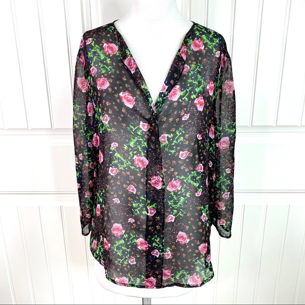 Philosophy Republic Floral Chiffon Tunic Blouse L